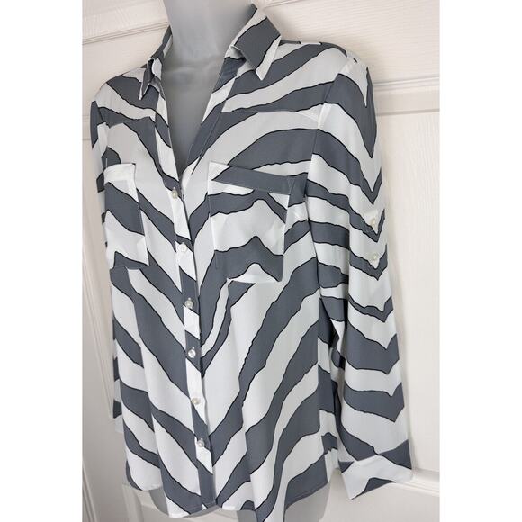 EXPRESS The Portofino Shirt, Zebra Print, Size: S P, Roll Tab Sleeves, 48-023 - Picture 8 of 14